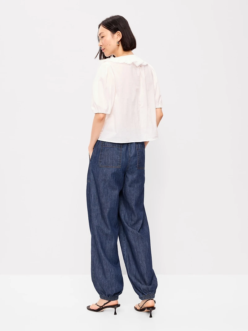 Mid-Rise Pull-On Utility Harem Jeans