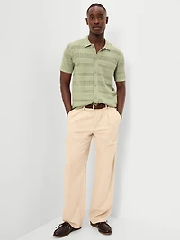 Short-Sleeve Open-Knit Sweater Shirt