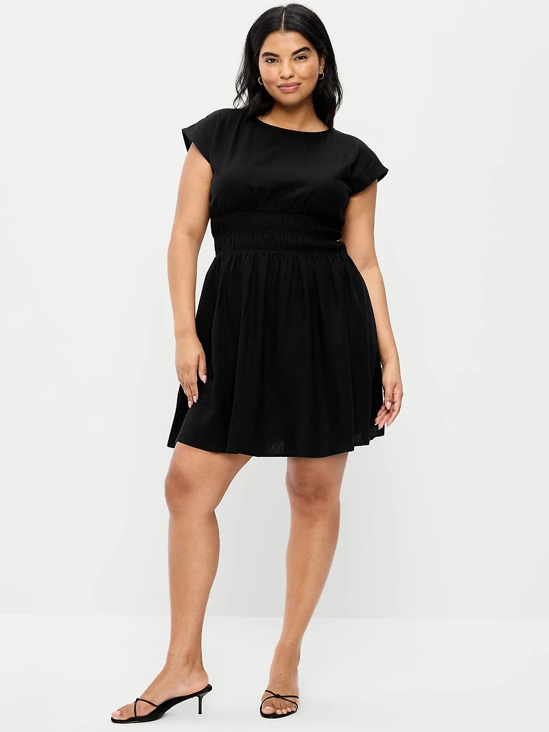 Smocked-Bodice Fit & Flare Mini Dress