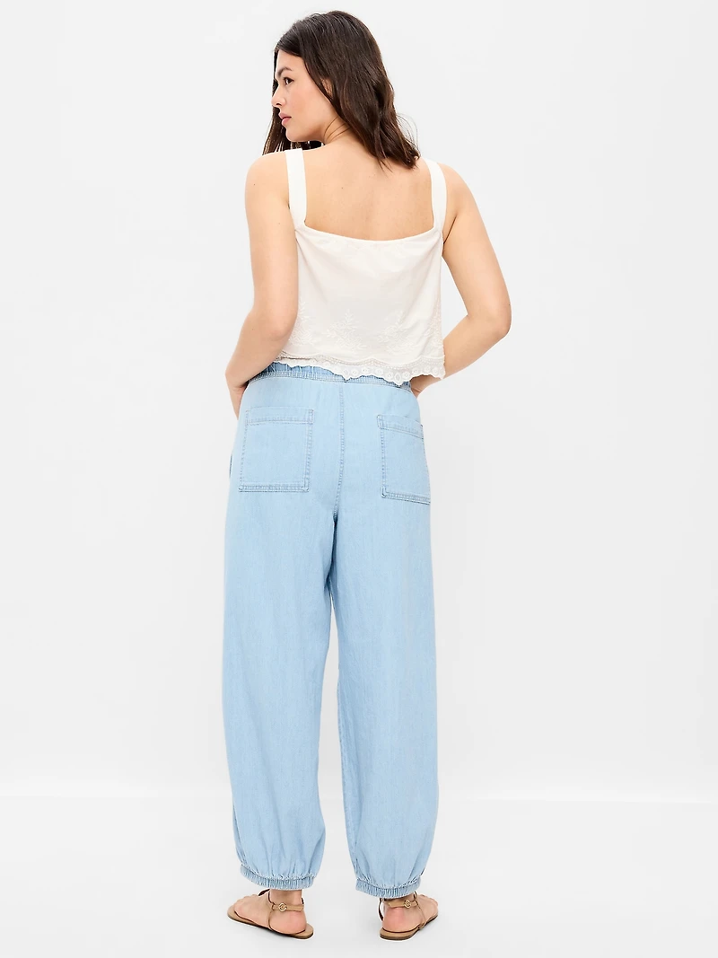 Mid-Rise Pull-On Utility Harem Jeans