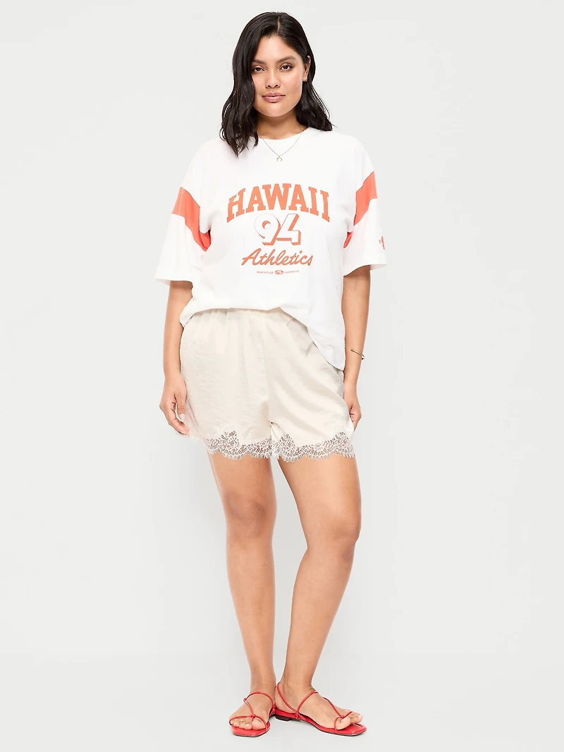 High-Waisted Lace-Trim Satin Shorts