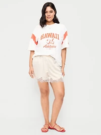 High-Waisted Lace-Trim Satin Shorts