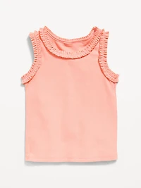 Printed Sleeveless Ruffle-Trim Ribbed Top for Toddler Girls
