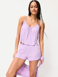 Lace-Trim Pajama Tank and Shorts Set