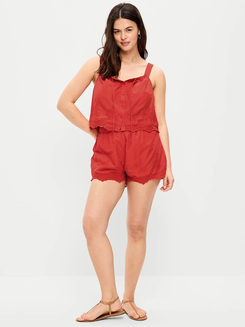 High-Waisted Lace-Trim Shorts