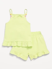 Textured Ruffle-Trim Tank Top and Shorts Set for Toddler Girls