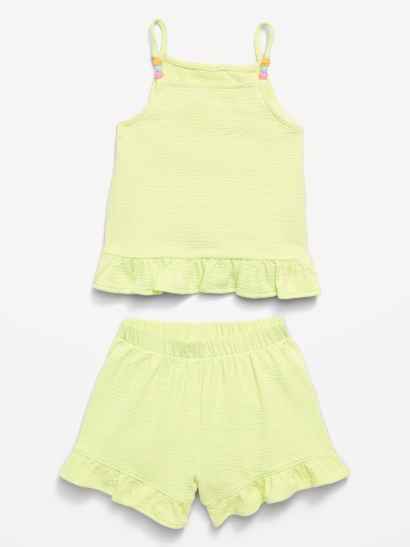 Textured Ruffle-Trim Tank Top and Shorts Set for Toddler Girls