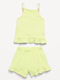 Textured Ruffle-Trim Tank Top and Shorts Set for Toddler Girls