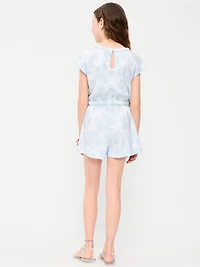 Short-Sleeve Textured Utility Romper for Girls