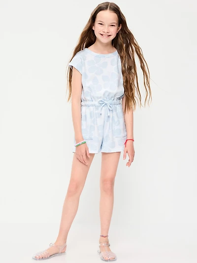 Short-Sleeve Textured Utility Romper for Girls