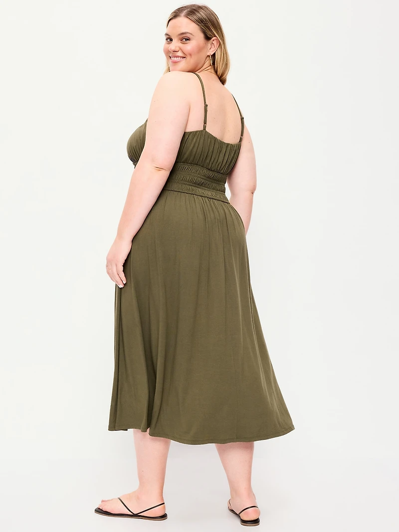 Fit & Flare Jersey Smocked-Waist Midi Dress