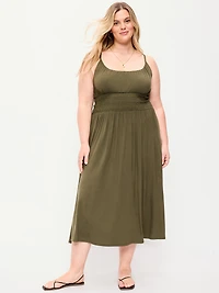 Fit & Flare Jersey Smocked-Waist Midi Dress