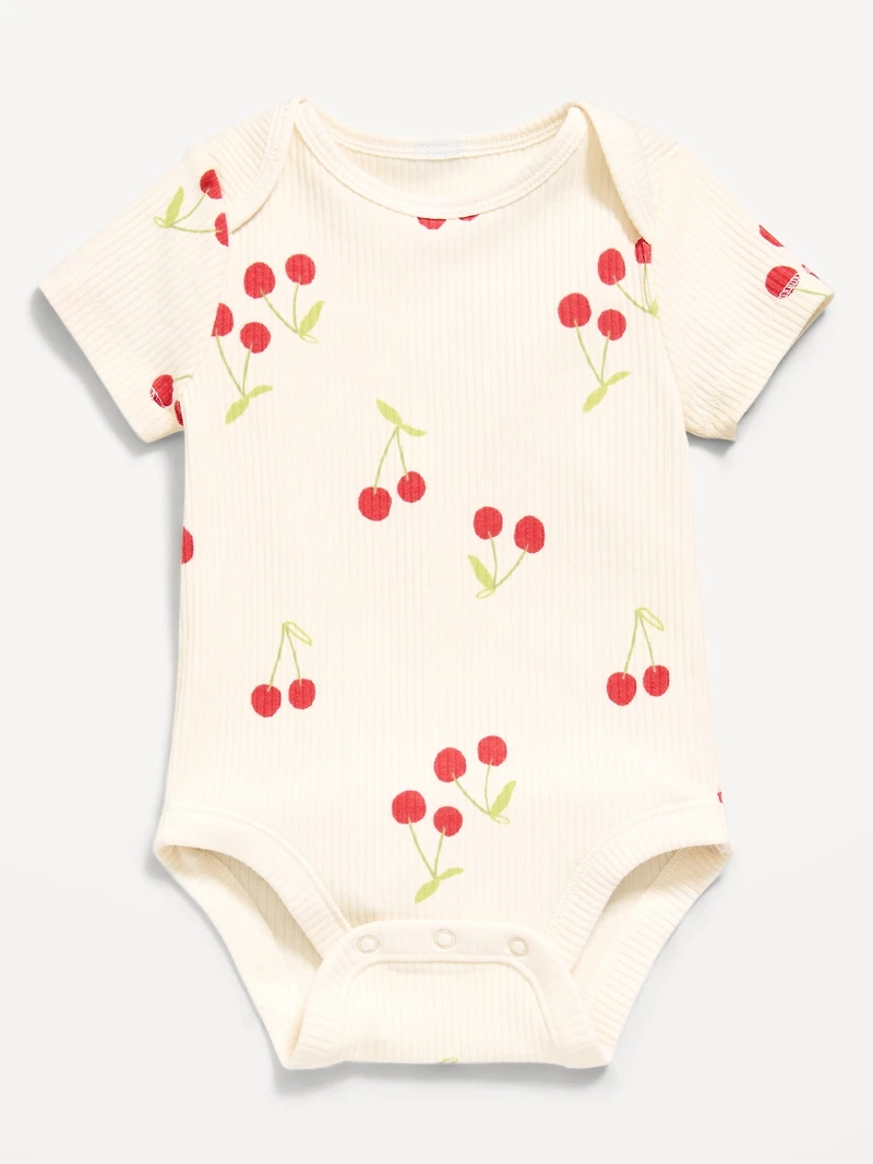 Printed Short-Sleeve Ribbed Bodysuit for Baby
