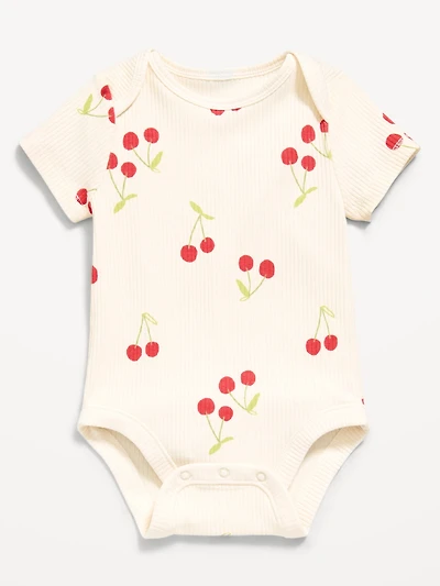 Printed Short-Sleeve Ribbed Bodysuit for Baby