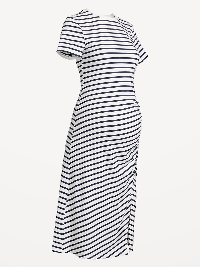 Maternity Short-Sleeve Ruched Midi Dress