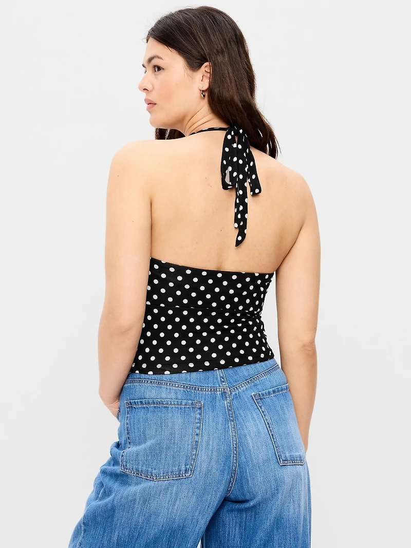 Jersey Cinch-Front Halter Top
