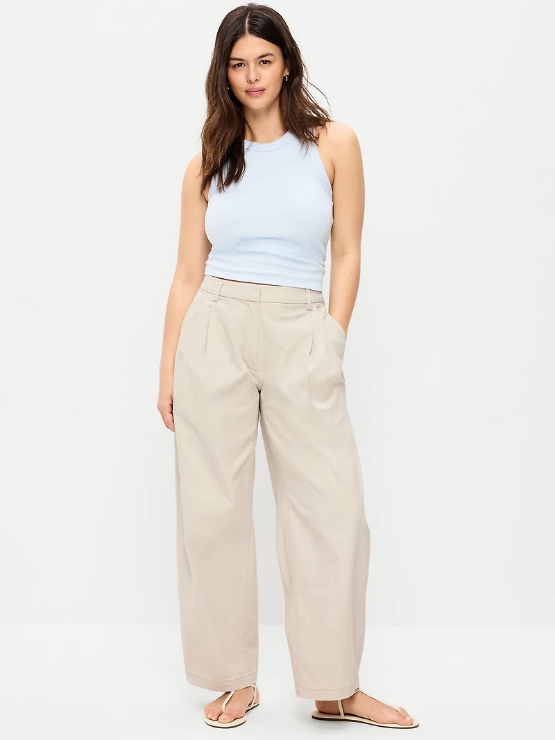 Mid-Rise Twill Barrel-Leg Pants