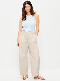 Mid-Rise Twill Barrel-Leg Pants