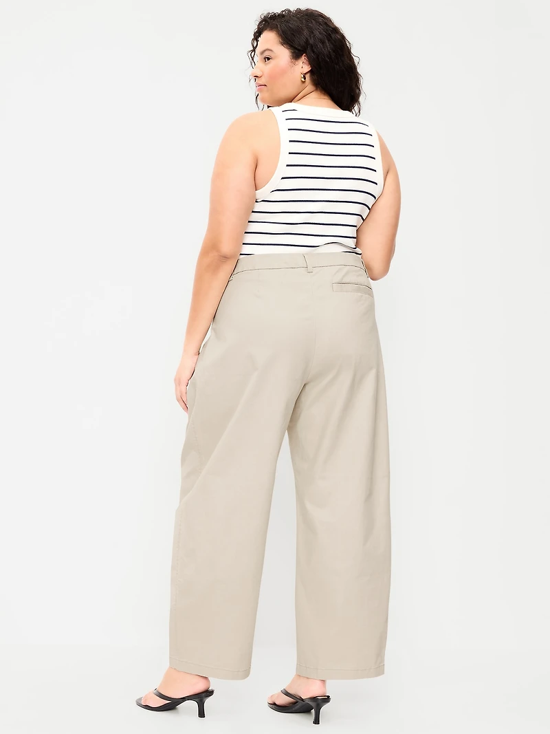 Mid-Rise Twill Barrel-Leg Pants
