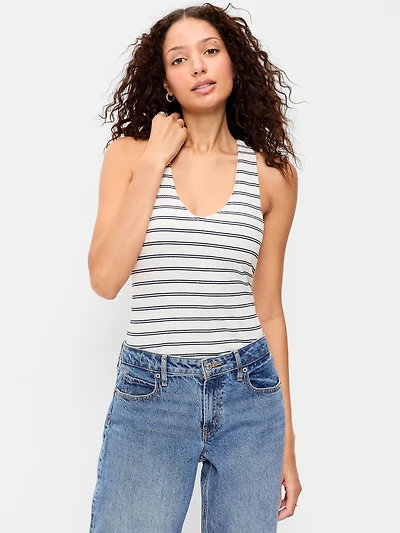 Sleeveless Ribbed Loop-Back Tank Top