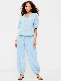 Mid-Rise Pull-On Utility Harem Jeans