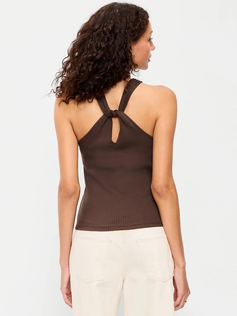 Ribbed Loop-Back Halter Top