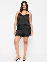 High-Waisted Lace-Trim Satin Shorts