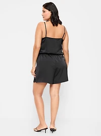 High-Waisted Lace-Trim Satin Shorts