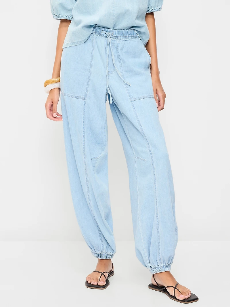 Mid-Rise Pull-On Utility Harem Jeans