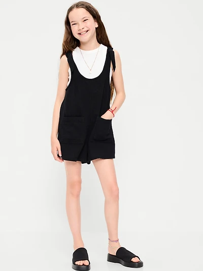 Sleeveless Tie-Strap Double-Weave Romper for Girls