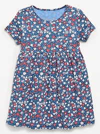 Printed Short-Sleeve Ribbed Dress for Toddler Girls