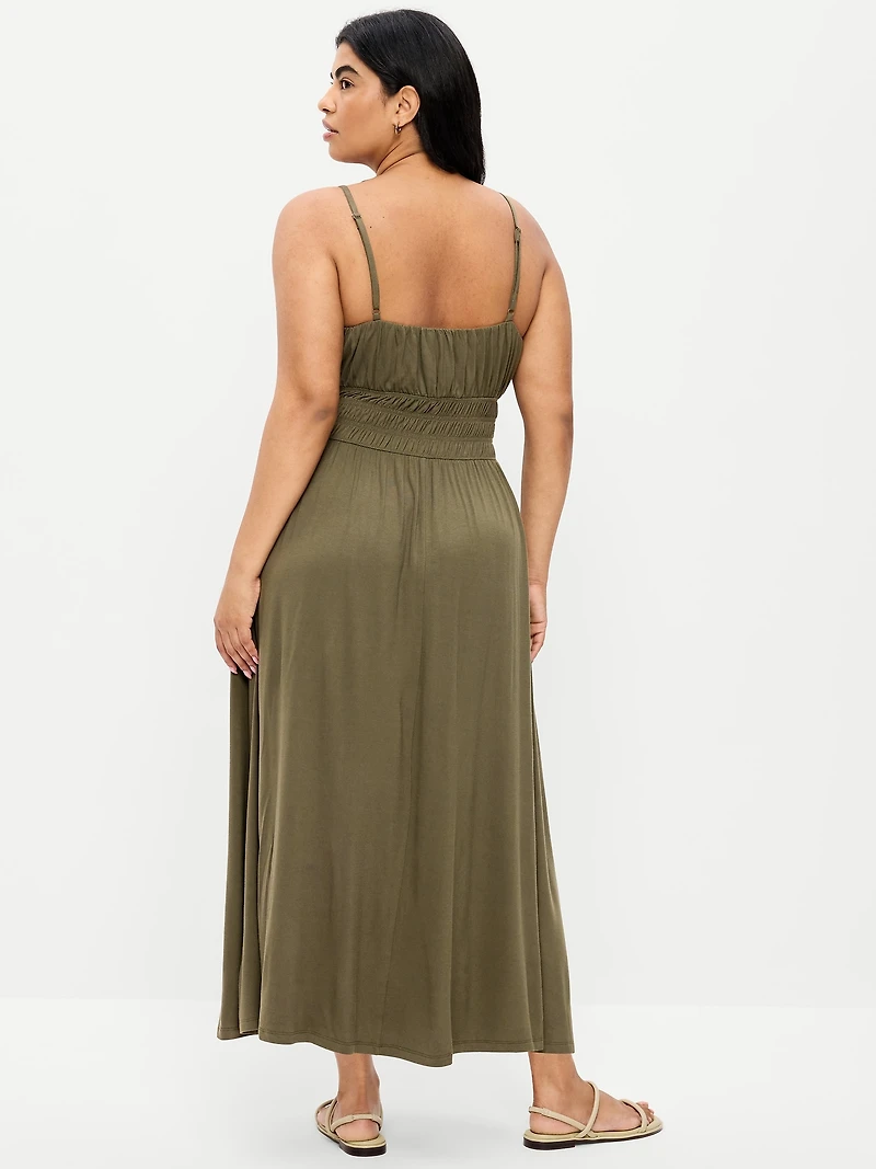 Fit & Flare Jersey Smocked-Waist Midi Dress