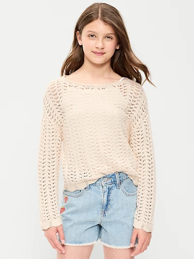Long-Sleeve Pointelle Knit Sweater for Girls