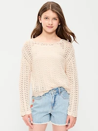 Long-Sleeve Pointelle Knit Sweater for Girls
