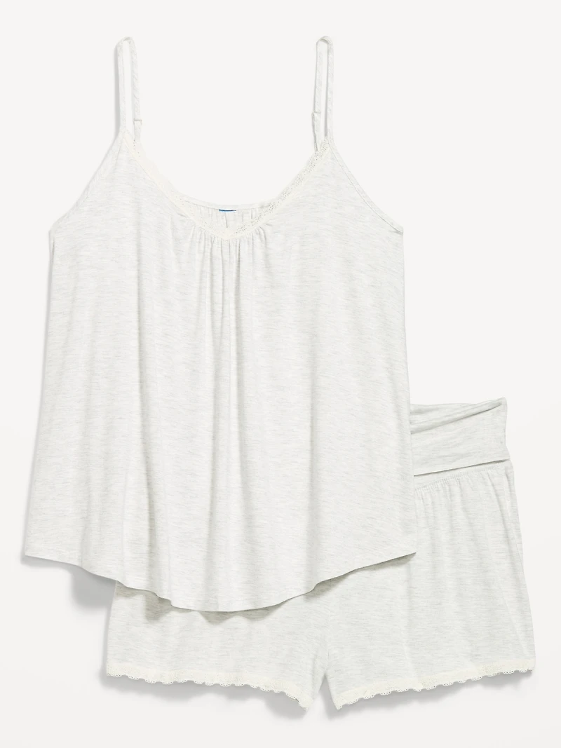 Maternity Lace-Trim Pajama Tank and Shorts Set