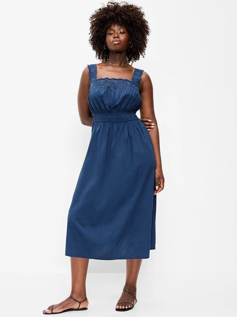 Fit & Flare Smocked-Waist Midi Dress