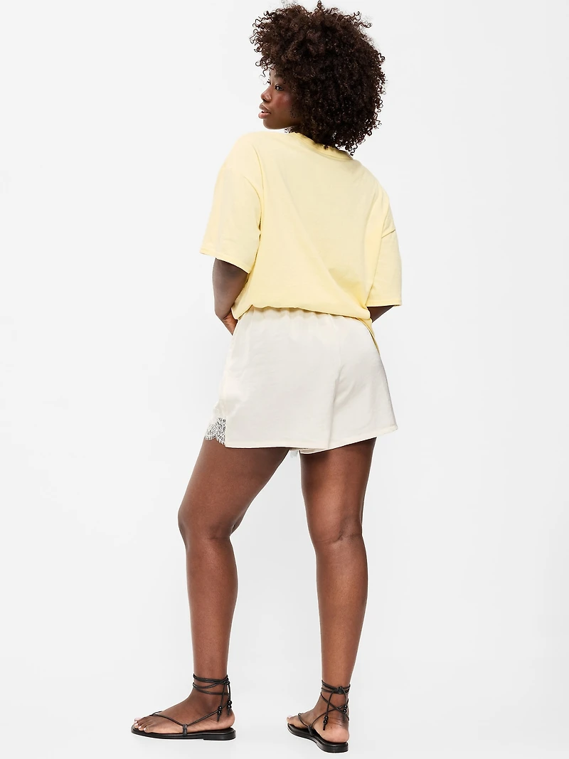 High-Waisted Lace-Trim Satin Shorts
