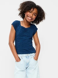 Short-Sleeve Eyelet-Knit Top for Girls
