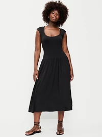 Jersey Knit Drop-Waist Midi Dress