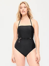 Strapless Belted One-Piece Swimsuit