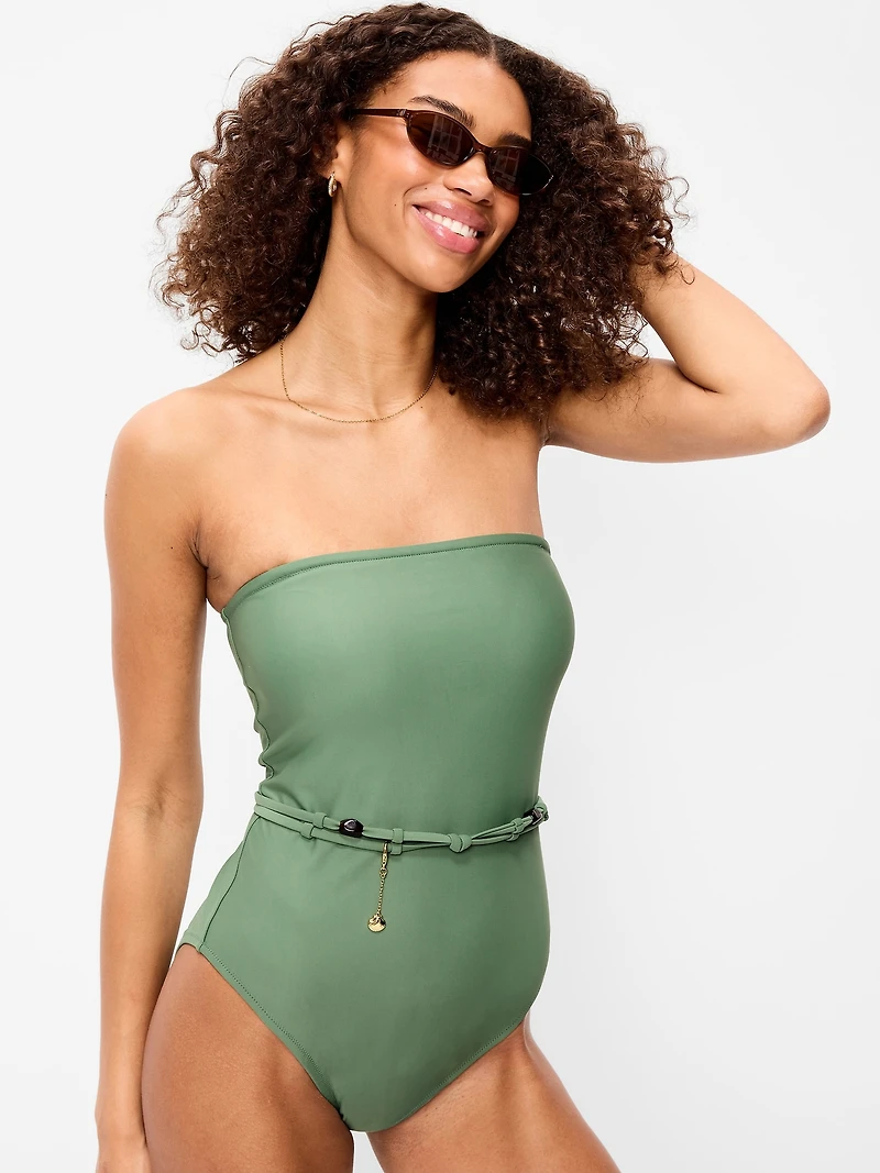 Strapless Belted One-Piece Swimsuit