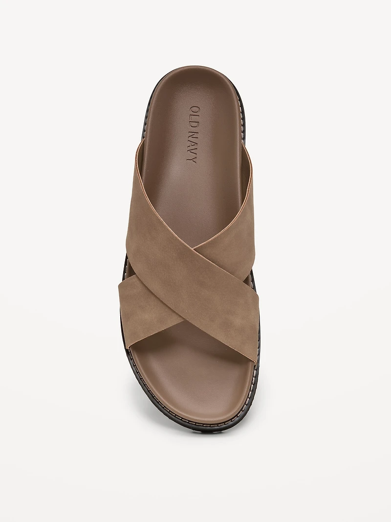 Faux-Leather Cross-Strap Slide Sandals for Men