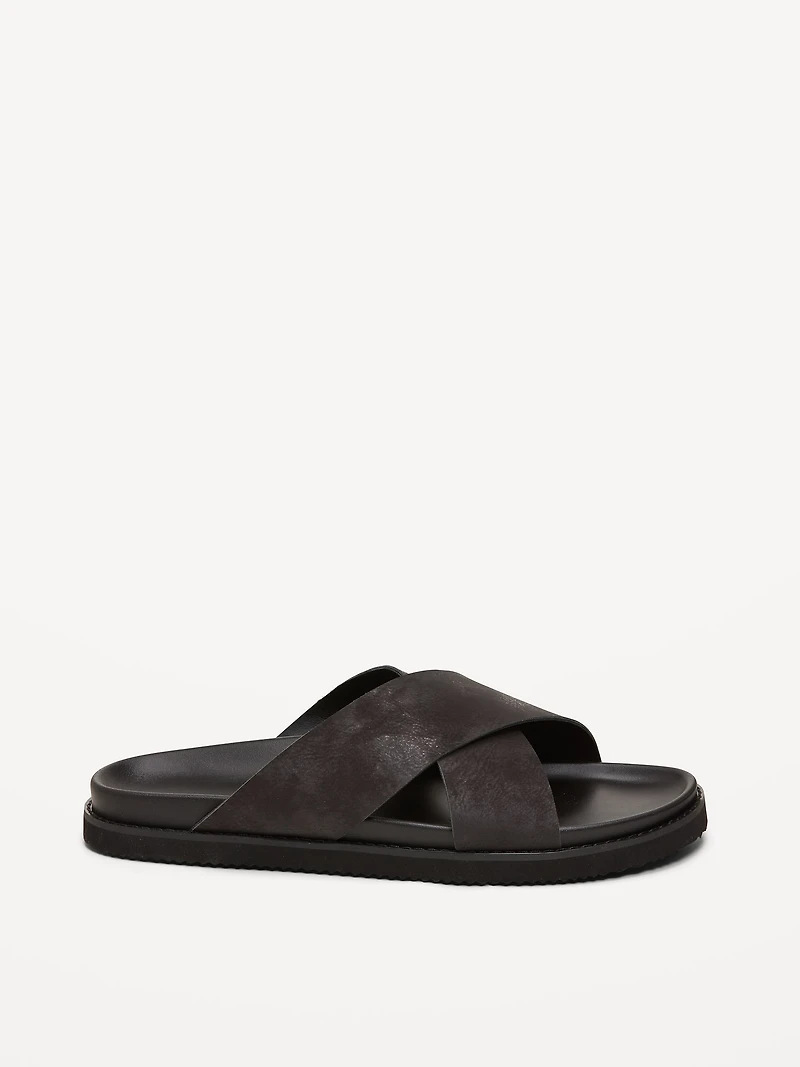 Faux-Leather Cross-Strap Slide Sandals for Men
