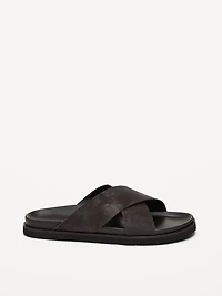 Faux-Leather Cross-Strap Slide Sandals for Men