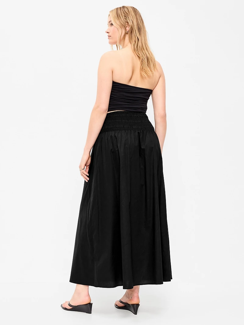 Twill Smocked-Waist Maxi Skirt