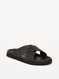 Faux-Leather Cross-Strap Slide Sandals for Men