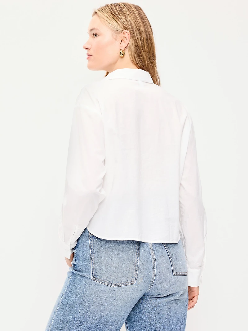 Cropped Eyelet Button-Down Shirt