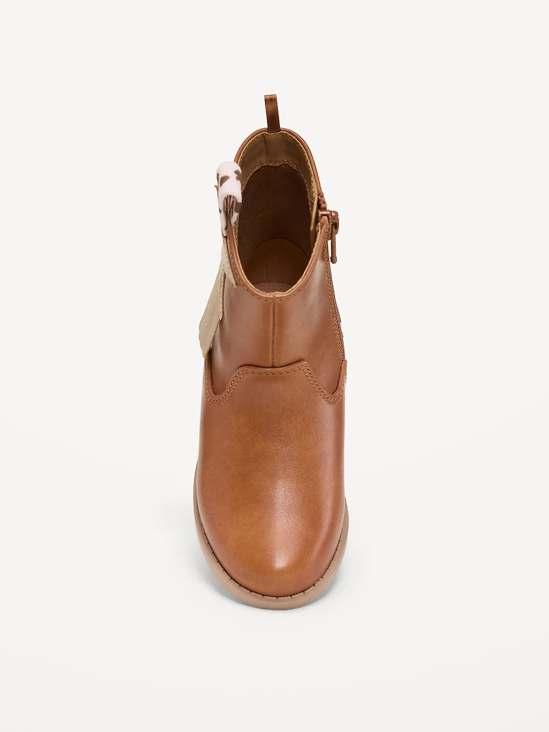 Faux-Leather Side-Zip Western Boots for Toddler Girls