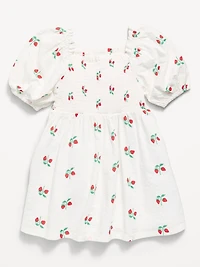 Printed Fit and Flare Puff-Sleeve Smocked Dress for Toddler Girls