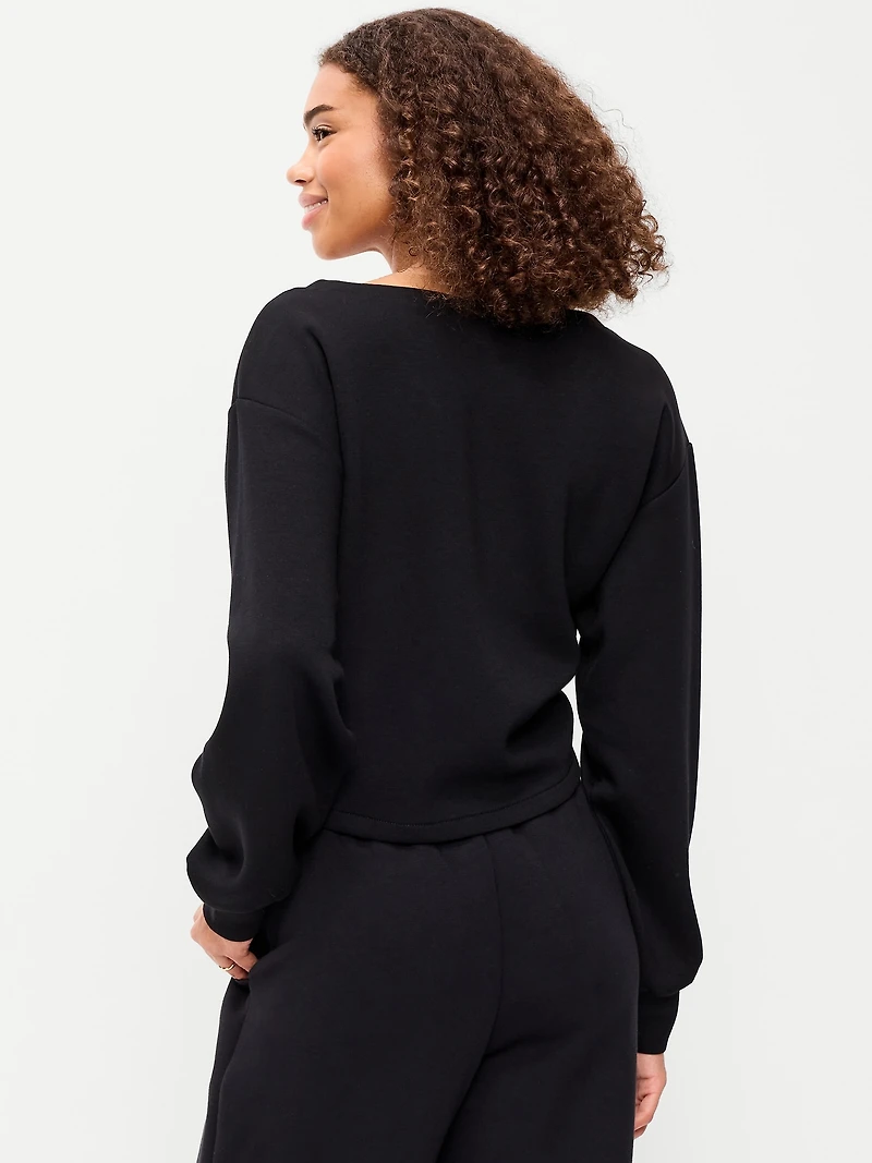 Bounce Fleece Long-Sleeve Twist-Front Top